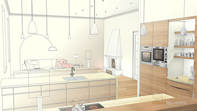 Bild einer visualisierten Wohnküche